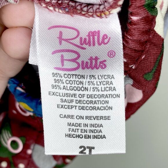 Ruffle Butts Maroon Floral Long Sleeve Bubble Romper Size 2T - Picture 6 of 7